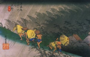Hiroshige, Viaggiatori sorpresi da una pioggia improvvisa da Utagawa Hiroshige