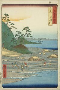 Provincia di Iwami: Spiagge salate vicino alla collina di Takatsu (Iwami, Takatsuyama shiohama), dalla serie "Luoghi famosi nelle sessanta e più province (Rokujuyoshu meisho zue)" da Utagawa Hiroshige