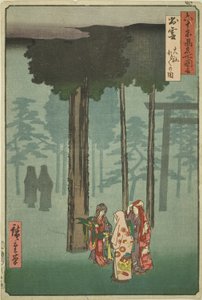 Provincia di Izumo: Festival Hotohoto al Santuario di Izumo (Izumo, Taisha Hotohoto no zu), dalla serie "Luoghi famosi nelle sessanta e più province (Rokujuyoshu meisho zue)" da Utagawa Hiroshige