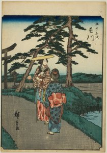 Kakegawa, dalla serie "Le cinquantatré stazioni del Tokaido (Gojusan tsugi)," conosciuta anche come il Tokaido delle figure (Jinbutsu Tokaido)