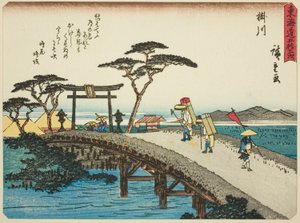 Kakegawa, dalla serie "Cinquantatré stazioni del Tokaido (Tokaido gojusan tsugi)," anche conosciuta come il Tokaido con poesia (Kyoka iri Tokaido) da Utagawa Hiroshige