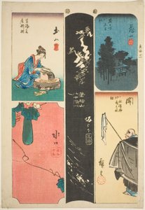Kameyama, Seki, Sakanoshita, Tsuchiyama e Minakuchi, no. 11 dalla serie "Immagini ritagliate del Tokaido" da Utagawa Hiroshige