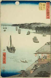 Kanagawa: Veduta sul mare dalle case da tè sulla collina, n. 4 dalla serie "Vedute famose delle cinquantatré stazioni", anche conosciuta come il Tokaido verticale