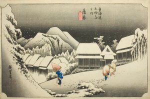 Kanbara: Neve serale (Kanbara, yoru no yuki), dalla serie "Le cinquantatré stazioni del Tokaido (Tokaido gojusan tsugi no uchi)", conosciuta anche come Hoeido Tokaido da Utagawa Hiroshige