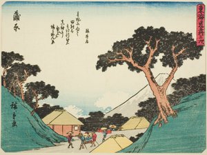Kanbara, dalla serie "Le cinquantatré stazioni del Tokaido (Tokaido gojusan tsugi)," conosciuta anche come il Tokaido con poesia (Kyoka iri Tokaido)