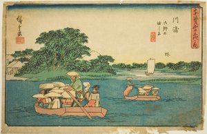 Kawasaki: Barche a Traghetto a Rokugo (Kawasaki, Rokugo no watashibune), dalla serie "Le Cinquantatré Stazioni del Tokaido (Tokaido gojusan tsugi no uchi)", conosciuta anche come il Gyosho Tokaido