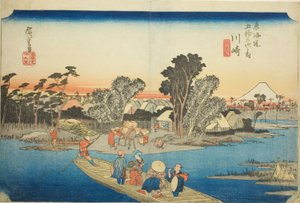 Kawasaki: Il Traghetto di Rokugo (Kawasaki, Rokugo watashibune), dalla serie "Le Cinquantatré Stazioni del Tokaido (Tokaido gojusan tsugi no uchi)," conosciuta anche come Hoeido Tokaido