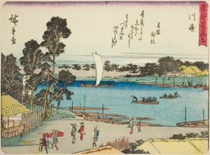 Kawasaki, dalla serie "Le Cinquantatré Stazioni del Tokaido (Tokaido gojusan tsugi)", conosciuta anche come il Tokaido con Poesia (Kyoka iri Tokaido) da Utagawa Hiroshige