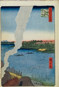 Forni e il traghetto Hashiba sul fiume Sumida Cento famose vedute di Edo, 1856-1858 da Utagawa Hiroshige