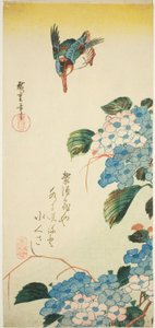 Martin pescatore e ortensia da Utagawa Hiroshige