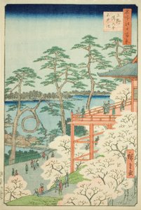 Sala Kiyomizu e stagno Shinobazu a Ueno (Ueno Kiyomizudo Shinobazu no ike), n. 11 della serie "Cento vedute famose di Edo (Meisho Edo hyakkei)". da Utagawa Hiroshige