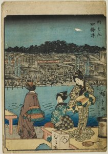 Kyoto: Frescura Serale a Shijo (Onajiku taibi, Shijo suzumi), dalla serie "Cinquanta-tre Stazioni [del Tokaido] (Gojusan tsugi)," anche conosciuta come il Tokaido delle Figure (Jinbutsu Tokaido) da Utagawa Hiroshige