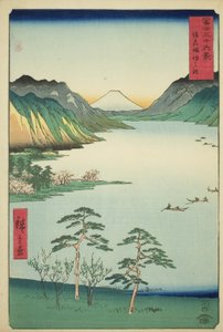 Lago Suwa nella provincia di Shinano, dalla serie "Trentasei vedute del Monte Fuji"