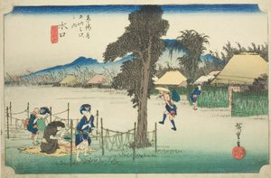 Minakuchi: Trucioli di zucca essiccati, una specialità locale, dalla serie "Le cinquantatré stazioni del Tokaido" da Utagawa Hiroshige