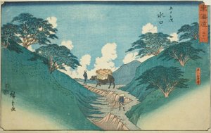 Minakuchi: I bellissimi pini sul Monte Hiramatsu (Minakuchi, Hiramatsuyama bisho)—No. 51, dalla serie "Le cinquantatré stazioni del Tokaido (Tokaido gojusan tsugi)," noto anche come il Reisho Tokaido da Utagawa Hiroshige