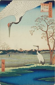 Minowa, Kanasugi, Mikawashima, n. 102 della serie "Cento vedute famose di Edo (Meisho Edo hyakkei)". da Utagawa Hiroshige