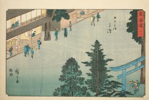 Mishima—No. 12, dalla serie "Le cinquantatré stazioni del Tokaido (Tokaido gojusan tsugi)," anche conosciuta come il Tokaido Reisho da Utagawa Hiroshige