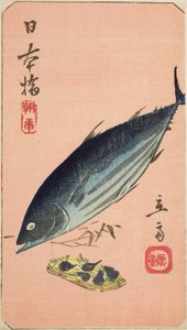 Mercato mattutino al ponte Nihon (Nihonbashi, asaichi), sezione di un foglio dalla serie "Ritagli di luoghi famosi di Edo (Harimaze Koto meisho)"