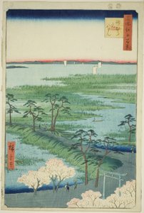 Santuario Moto-Hachiman, Sunamura (Sunamura Moto-Hachiman), dalla serie "Cento vedute famose di Edo (Meisho Edo hyakkei)" da Utagawa Hiroshige