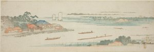 Foce del fiume Naka (Nakagawa guchi no zu), da una serie senza titolo di vedute famose dei sobborghi di Edo da Utagawa Hiroshige