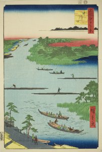 Foce del fiume Nakawaga (Nakagawaguchi), dalla serie "Cento vedute famose di Edo (Meisho Edo hyakkei)"
