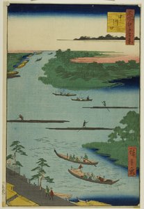 Foce del fiume Nakawaga (Nakagawaguchi), dalla serie "Cento vedute famose di Edo (Meisho Edo hyakkei)".