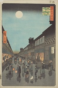 Veduta notturna di Saruwaka-machi (Saruwaka-machi yoru no kei), n. 90 della serie "Cento vedute famose di Edo (Meisho Edo hyakkei)".