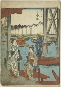 Ponte Nihon (Nihonbashi), dalla serie "Le cinquantatré stazioni [del Tokaido] (Gojusan tsugi)," noto anche come il Tokaido delle figure (Jinbutsu Tokaido) da Utagawa Hiroshige