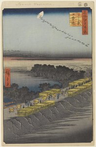 Argine Nihon, Yoshiwara, n. 100 da Cento famosi vedute di Edo, 1857 da Utagawa Hiroshige