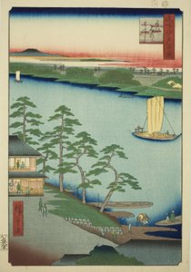 Traghetto di Niijuku (Niijuku no watashi), dalla serie "Cento Vedute Famose di Edo (Meisho Edo hyakkei)" da Utagawa Hiroshige