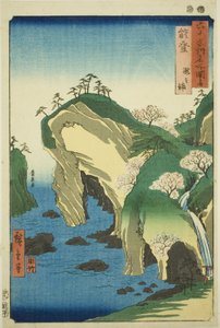 Provincia di Noto: Baia delle cascate (Noto, Taki no ura), dalla serie "Luoghi famosi nelle sessanta e più province (Rokujuyoshu meisho zue)" da Utagawa Hiroshige