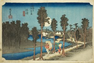 Numazu—Crepuscolo (Numazu—tasogare zu), dalla serie Le cinquantatré stazioni della strada Tōkaidō (Tōkaidō gojūsan tsugi no uchi) da Utagawa Hiroshige