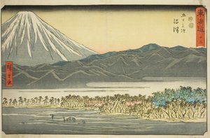 Numazu—No. 13, dalla serie "Le cinquantatré stazioni del Tokaido (Tokaido gojusan tsugi)", conosciuta anche come il Reisho Tokaido da Utagawa Hiroshige