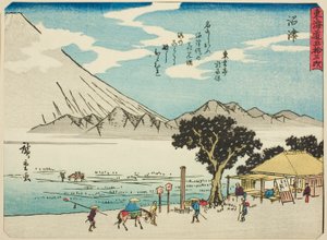 Numazu, dalla serie "Cinquantaquattro stazioni del Tokaido (Tokaido gojusan tsugi)," noto anche come il Tokaido con poesia (Kyoka iri Tokaido)