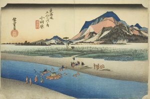 Odawara: Il fiume Sakawa (Odawara, Sakawagawa), dalla serie "Le cinquantatré stazioni della strada Tokaido (Tokaido gojusan tsugi no uchi)," conosciuta anche come la Tokaido di Hoeido