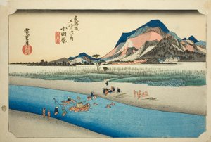 Odawara: Il fiume Sakawa (Odawara, Sakawagawa), dalla serie "Le cinquantatré stazioni della strada Tokaido (Tokaido gojusan tsugi no uchi)", conosciuta anche come Hoeido Tokaido