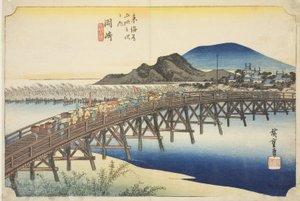 Okazaki: Ponte Yahagi, dalla serie "Le Cinquantatré Stazioni del Tokaido" da Utagawa Hiroshige