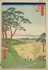 Casa da tè del vecchio, Meguro (Meguro Jijigachaya), n. 84 della serie "Cento vedute famose di Edo (Meisho Edo hyakkei)". da Utagawa Hiroshige