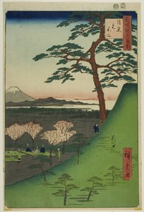 Fuji originale, Meguro (Meguro Moto-Fuji), dalla serie "Cento vedute famose di Edo (Meisho Edo hyakkei)". da Utagawa Hiroshige
