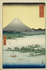 Spiaggia di pini a Miho nella provincia di Suruga (Suruga Miho no matsubara), dalla serie "Trentasei vedute del Monte Fuji (Fuji sanjurokkei)"