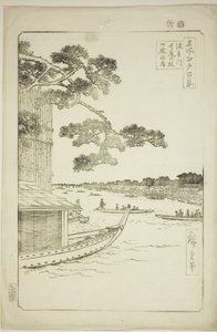 Pino del successo e Oumayagashi, fiume Asakusa (Asakusagawa shubi no matsu Oumayagashi), dalla serie "Cento vedute famose di Edo (Meisho Edo hyakkei)" da Utagawa Hiroshige