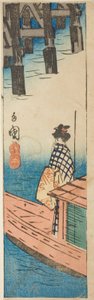 Barca da Piacere al Ponte Ryogoku, sezione di un foglio dalla serie "Ritagli di Luoghi Famosi di Edo"