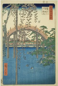 Recinti del Santuario Kameido Tenjin (Kameido Tenjin keidai), dalla serie "Cento Vedute Famosi di Edo (Meisho Edo hyakkei)" da Utagawa Hiroshige
