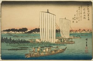Vele di Ritorno a Gyotoku (Gyotoku no kihan), dalla serie "Otto Vedute nei Dintorni di Edo (Edo kinko hakkei no uchi)" da Utagawa Hiroshige