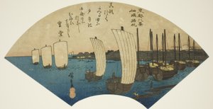 Vele di ritorno a Tsukudajima (Tsukudajima kihan), dalla serie "Otto vedute della capitale orientale (Toto hakkei)" da Utagawa Hiroshige