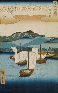 Vele di ritorno a Yabase dalla serie Otto vedute di Omi, c.1855-8