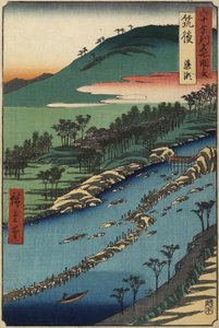 Fiume con trappole per pesci, provincia di Chikugo, settembre 1855