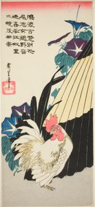 Gallo, ombrello e glorie del mattino da Utagawa Hiroshige