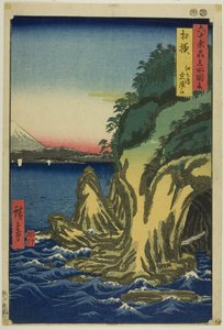 Provincia di Sagami: ingresso alle grotte di Enoshima (Sagami, Enoshima iwaya no kuchi), dalla serie "Luoghi famosi delle sessanta province (Rokujuyoshu meisho zue)". da Utagawa Hiroshige