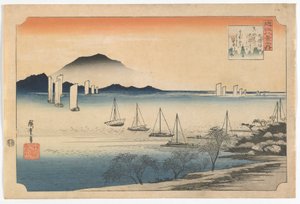 Barche a vela che tornano a Yabase, periodo Edo, primi anni 1830